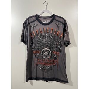 Affliction Gray, Orange, and Black Graphic Men's T-Shirt Size X-Large